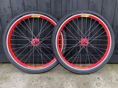 Velocity MountainHigh 26” Red Fixie Wheelset Tensile Hubs Schwalbe CityJet Tyres - Image 1 of 4