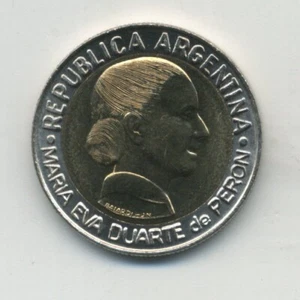 ARGENTINA 1 PESO 1997 EVITA BI-METALLIC KM 122 UNC - Picture 1 of 2