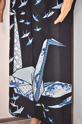 Vestido Largo Negro Grúa/Origami Japonés Hawaiano Fumi Años 60 Raro De Colección Para Mujer S Foto 1 de 4