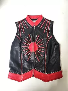 Twins Leather Co. gilet donna rosso e nero pelle cristallo borchie taglia small - Foto 1 di 5