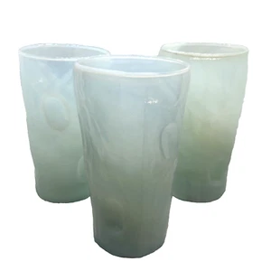 3 Aqua Blau Grün Undurchsichtig Recycling Glas Becher 5 1/4" Thunbprint Unikat - Bild 1 von 6