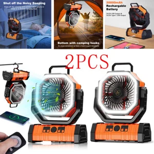 2PC Camping Fan with Light, 20000mAh Rechargeable Battery Operated Fan with Hook - Picture 1 of 10