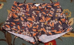 H&M Womens Shorts Size 12 Orange Black Print Leaves Polka Dot Cuffed Stretch - Picture 1 of 4