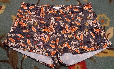 Pantalones Cortos Mujer H&M Talla 12 Naranja Negro Estampado Hojas Lunares Puños Elastizados Foto 1 de 4