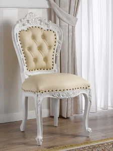 Barock Stuhl Veronique Shabby Chic Stil Stuhl antik weiß Kunstleder champagne... - Bild 1 von 4
