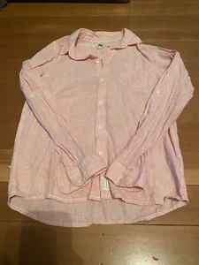 H&M Boys Red Striped Linen Button Down Shirt Size 9-10 Years Roll Up Sleeves - Picture 1 of 4