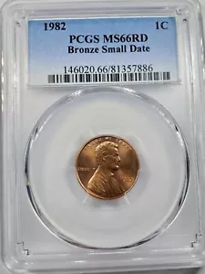1982 Lincoln Cent Bronze Small Date PCGS MS 66 RD - Picture 1 of 4