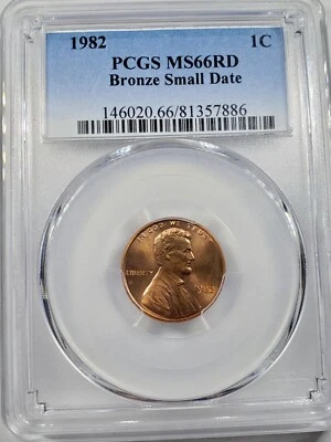 1982  Lincoln Cent Bronze Small Date PCGS MS 66 RD  - Image 1 of 4