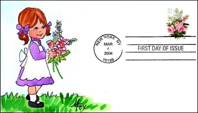 Scott 3836 37 centavos lilas blancas Melissa Fox pintado a mano FDC 3 de 4 Foto 1 de 2