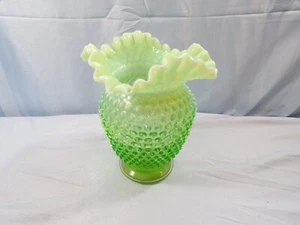 Fenton Green Opalescent Hobnail Glass Vase 6" Tall UV GLOWS - Picture 1 of 8