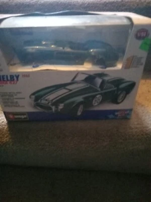Burago 1:24 Shelby Cobra 427 Azul Diecast Hecho en Italia Puertas + Capucha Abierta Foto 1 de 4