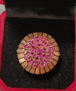 Mid Century/Vintage 14k Rose Gold Statement Ring Set With 35 Rubies - Picture 1 of 19