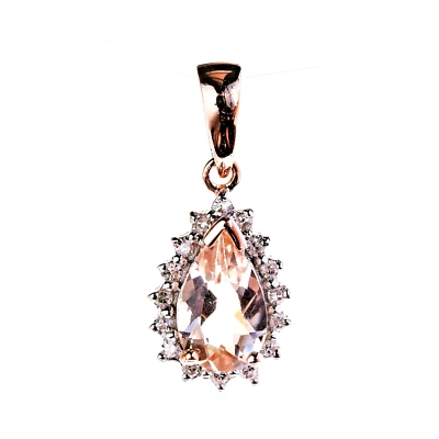 Natural Morganite and Genuine Diamonds in 9K Rose Gold Pendant Gift Boxed NEW - Image 1 of 4