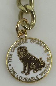 Vintage The Chinese Sharpei  Lovable Wrinkles Small Metal Enamel Keychain Ring - Picture 1 of 4