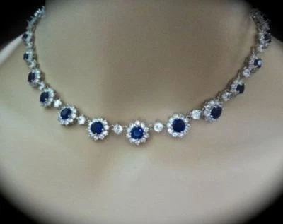 Collar de boda con flor blanca azul de plata de ley 925 maciza para cóctel  Foto 1 de 2