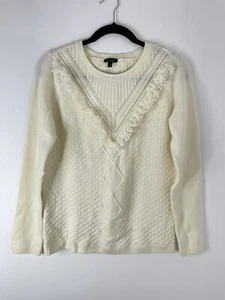 Talbots Womens Fringe Sweater Wool Blend Cream Size small - Picture 1 of 6