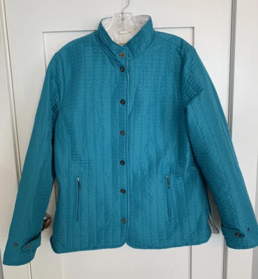Chaqueta para mujer Norm Thompson L acolchada verde azulado totalmente forrada con bolsillos Foto 1 de 4
