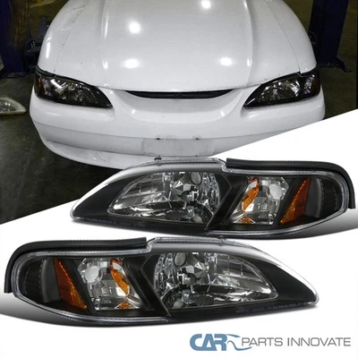Fits 1994-1998 Ford Mustang 1PC Style Black Headlights Corner Signal Lamps 94-98 Foto 1 de 4