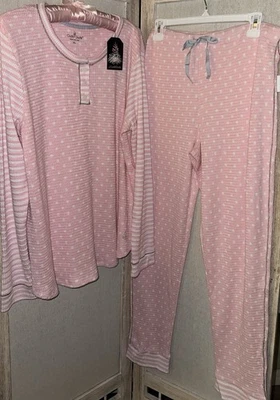 Новый Cuddl Duds мягкий ребро трикотажа XL PJ комплект розовый точки полоски эластичной уютный женский - Изображение 1 из 4
