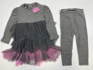 Kate Mack Girls Toddler Grey Pink Stretch Tulle Dress Legging 2Pc Set 3T - Picture 1 of 13