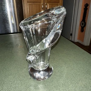 VINTAGE MCM ART VANNES LE CHATEL CALLA LILY VASE 7" CLEAR FRENCH ART GLASS - Picture 1 of 13