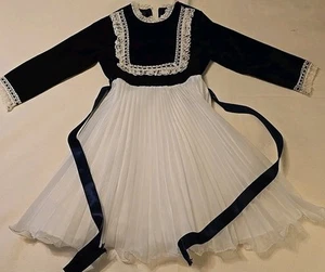 Vintage Sears Partykleid DUNKELBLAU weiß Akkordeonfalten Mädchen Größe 7 Spitzenbesatz - Bild 1 von 12