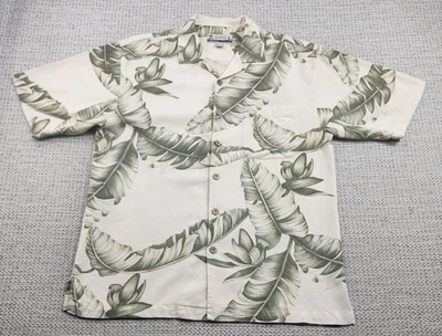 Kahala Hawaiian Shirt Mens Medium 100% Silk Cream Green Banana Leaf Aloha Camp - Image 1 of 4