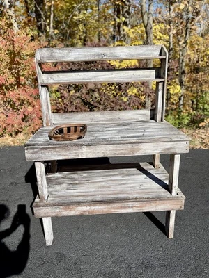 Rustic Potting Bench Table with Shelves - Image 1 of 4