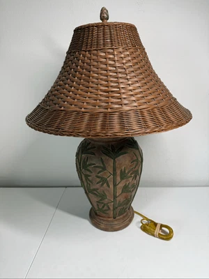 Lámpara de mesa vintage boho costera tropical bambú pantalla de ratán ver descripción Foto 1 de 4