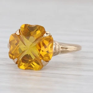 Lab Created Yellow Sapphire Shamrock Clover Flower Ring 10k Yellow Gold Size 5 - Picture 1 of 10
