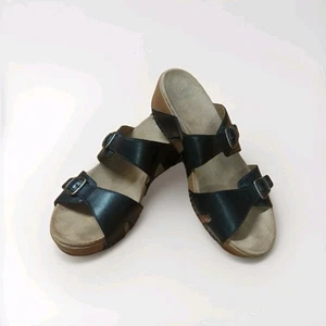 Dansko Lindsay Wedge Sandal Womens 40 Black Leather Buckle - Picture 1 of 7