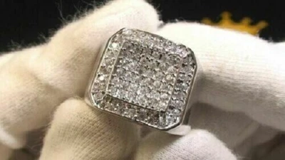 Alianza de anillo meñique de boda de diamantes de 3 quilates con acabado de oro blanco de 14 quilates creada en laboratorio para hombre Foto 1 de 2