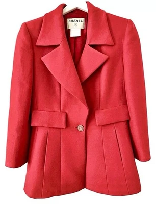 CHAQUETA BLAZER CHANEL VINTAGE ROJA LOGOTIPO CC BOTÓN FR40 US8 Foto 1 de 3
