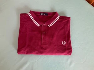 Mens Fred Perry burgundy polo top with white stripes Size XL - Picture 1 of 5