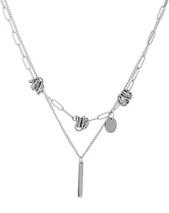 Oralike Titanium Steel Double Layer Chain Necklace Bold Minimalist Design Unisex - Picture 1 of 11