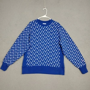 Champion Sweatshirt Mens L Blue Reverse Weave All Over Logo Crewneck Script Logo - Picture 1 of 8