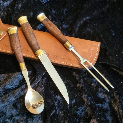 Mittelalter Messer Essbesteck Esspfriem Messer Handgeschmiedet Lederetui (RM3) - Bild 1 von 4