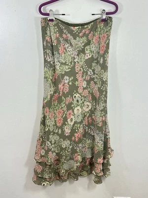 Falda midi floral verde seda talla 14 Sundance Foto 1 de 4