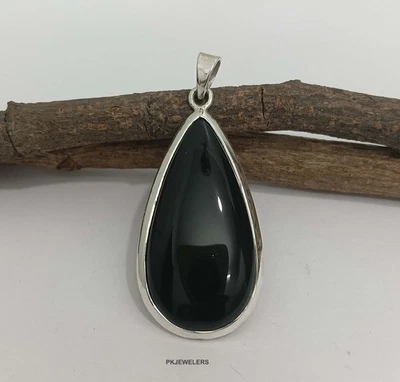 925 gemas de ónix negro natural de plata esterlina grande hecho a mano colgan... - Imagen 1 de 4