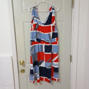 Tommy Hilfiger Womens Sleeveless Geometric Print Dress Midi Size XL - Picture 1 of 10