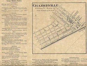 Mapas de Grazierville Ironville Tyrone PA 1873 con nombres de propietarios mostrados - Imagen 1 de 4