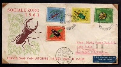 Netherlands New Guinea FDC First Day Cover Used to India 1961 Beetles Host Plant - Image 1 of 2
