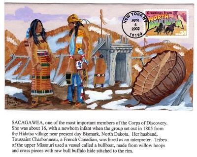 #3729 North Dakota 2002 FDC Art Kober Hand-Painted ONLY 22 MADE Native American - Image 1 of 2