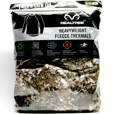 REALTREE CAMO HEAVYWEIGHT FLEECE THERMALS MEN CREW TOP XL/XG 46-48 TURKEY HUNTER - Image 1 of 4