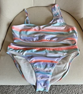 Lucky Brand 2-Piece Bikini Swimwear Girls Size Large 12 14 UPF 50+ Purple Coral - Picture 1 of 8