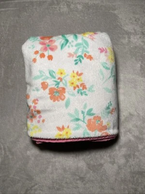 Carter's Floral Baby Blanket Pink Green Orange Flowers Fleece Sherpa Soft Lovey - Image 1 of 4