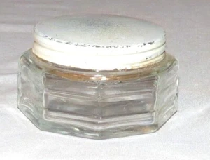 Cosmetic Jar - Octagonal with Metal Lid - Vintage - 2.3/4 x 1.1/4 inches - Picture 1 of 3