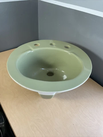 NICE! Vintage 1960’s MCM Avocado Green Kohler Self Rimming Drop In Bathroom Sink Cover