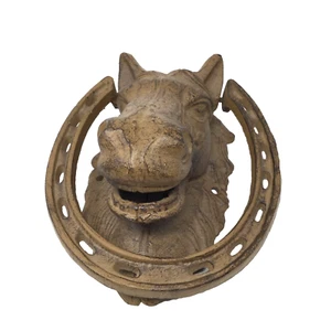Cast Iron Horseshoe Horse Head Door Knocker 7"x 5.5" Rare - Picture 1 of 9