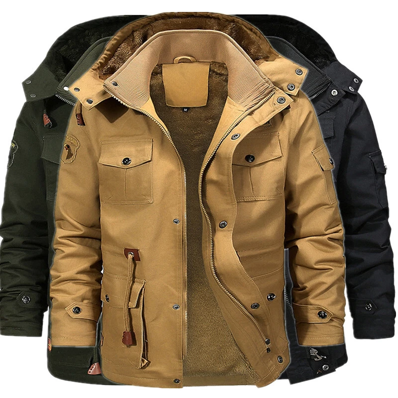 Chaqueta táctica forrada de lana para hombre Abrigo de trabajo de carga térmica de invierno Ropa exterior informal Foto 1 de 4